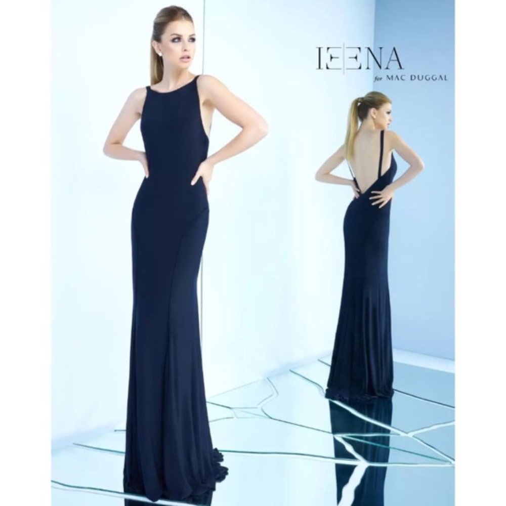 IEENA for Mac Duggal Backless Blue Jersey Gown 12